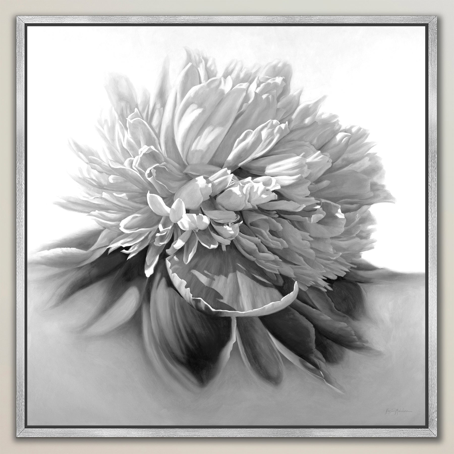 Peony in Black & White ~ Square Canvas Edition Print