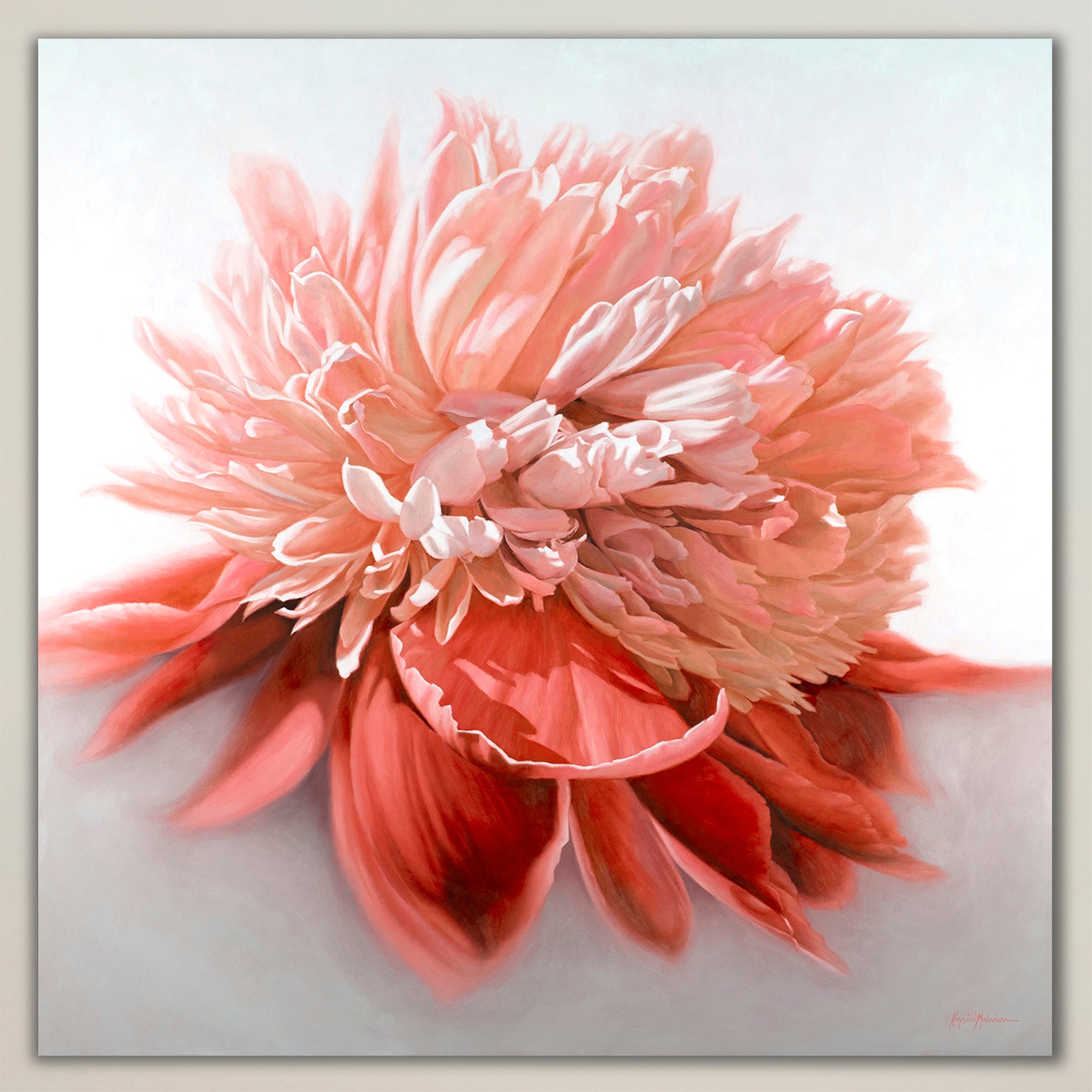 Peony in Coral ~ Square Canvas Edition Print