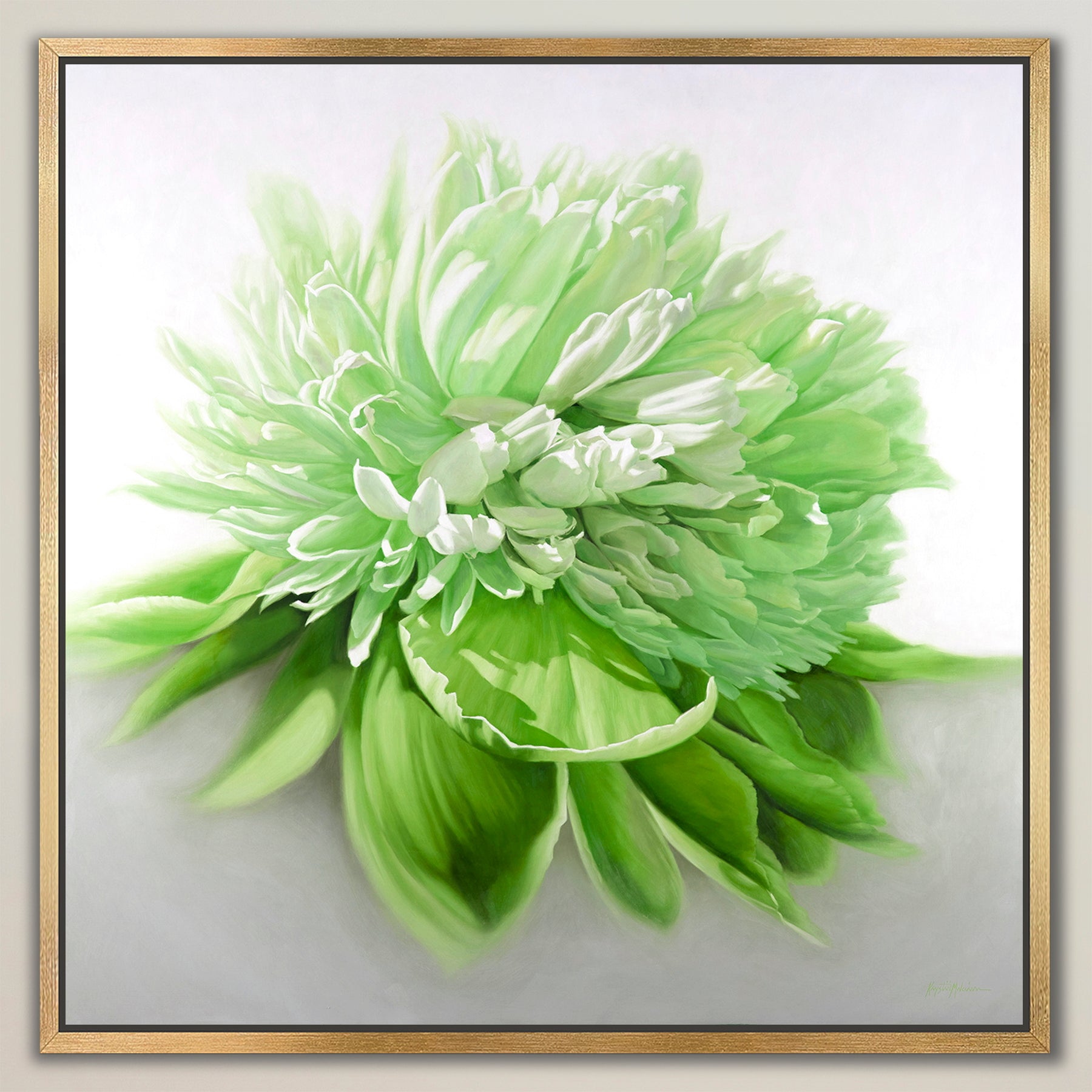 Peony in Lime ~ Square Canvas Edition Print