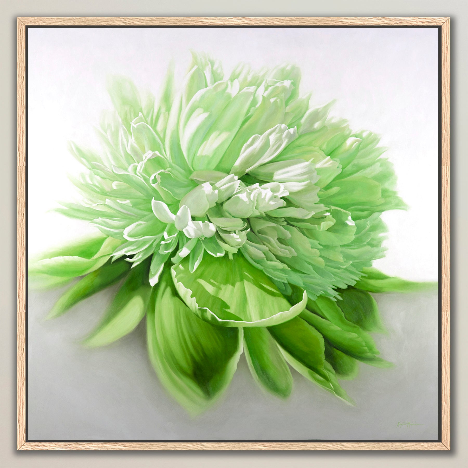 Peony in Lime ~ Square Canvas Edition Print