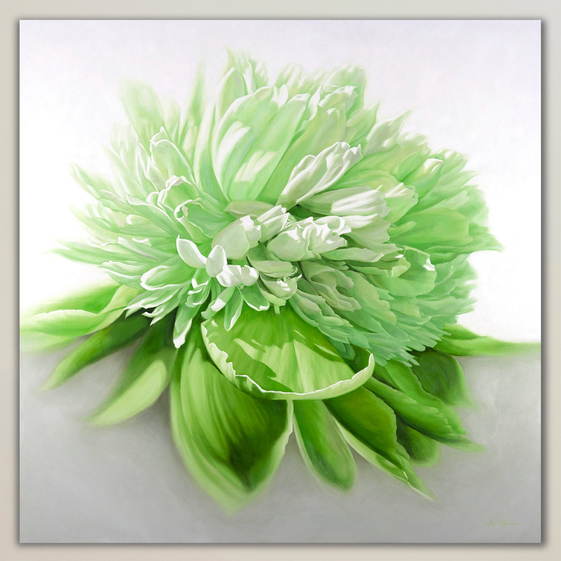 Peony in Lime ~ Square Canvas Edition Print