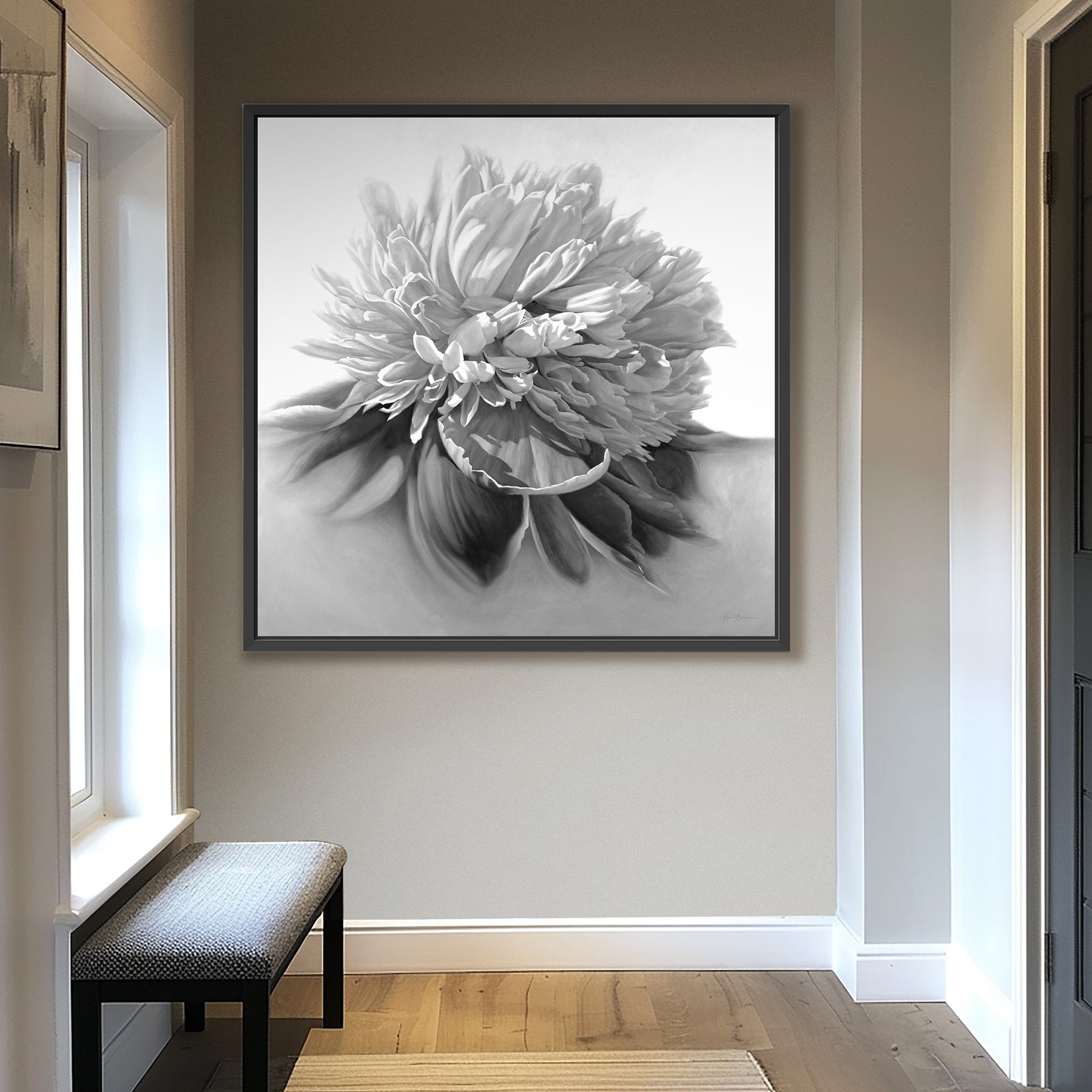 Peony in Black & White ~ Square Canvas Edition Print
