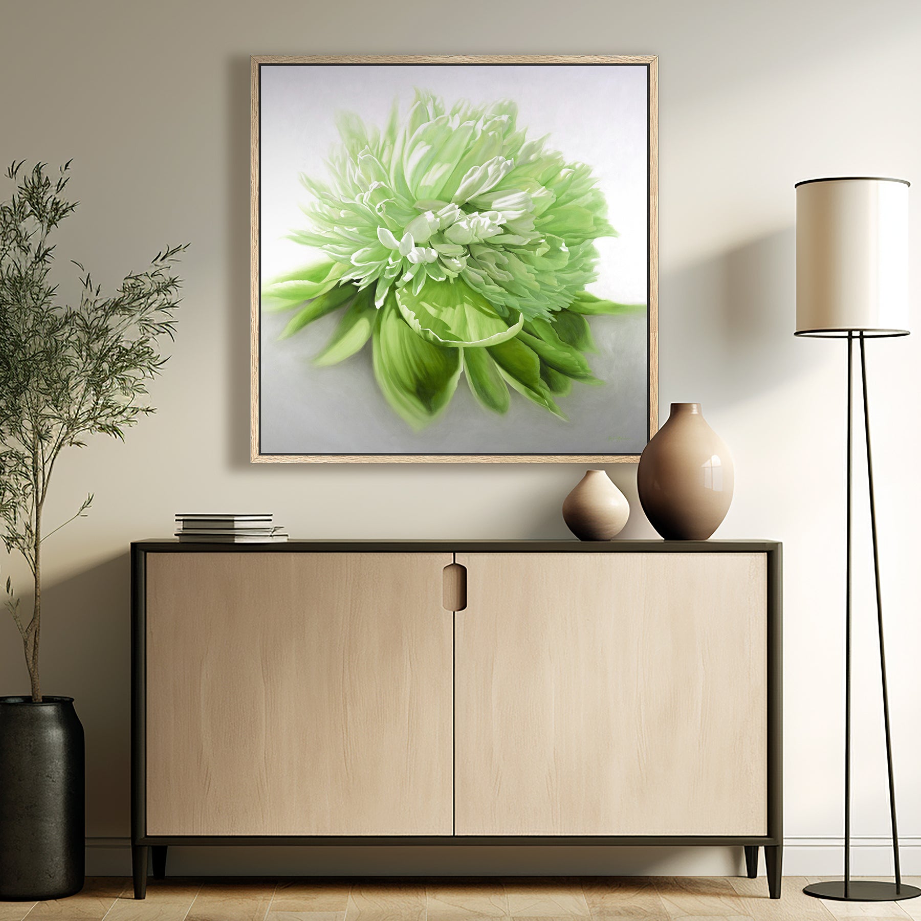 Peony in Lime ~ Square Canvas Edition Print