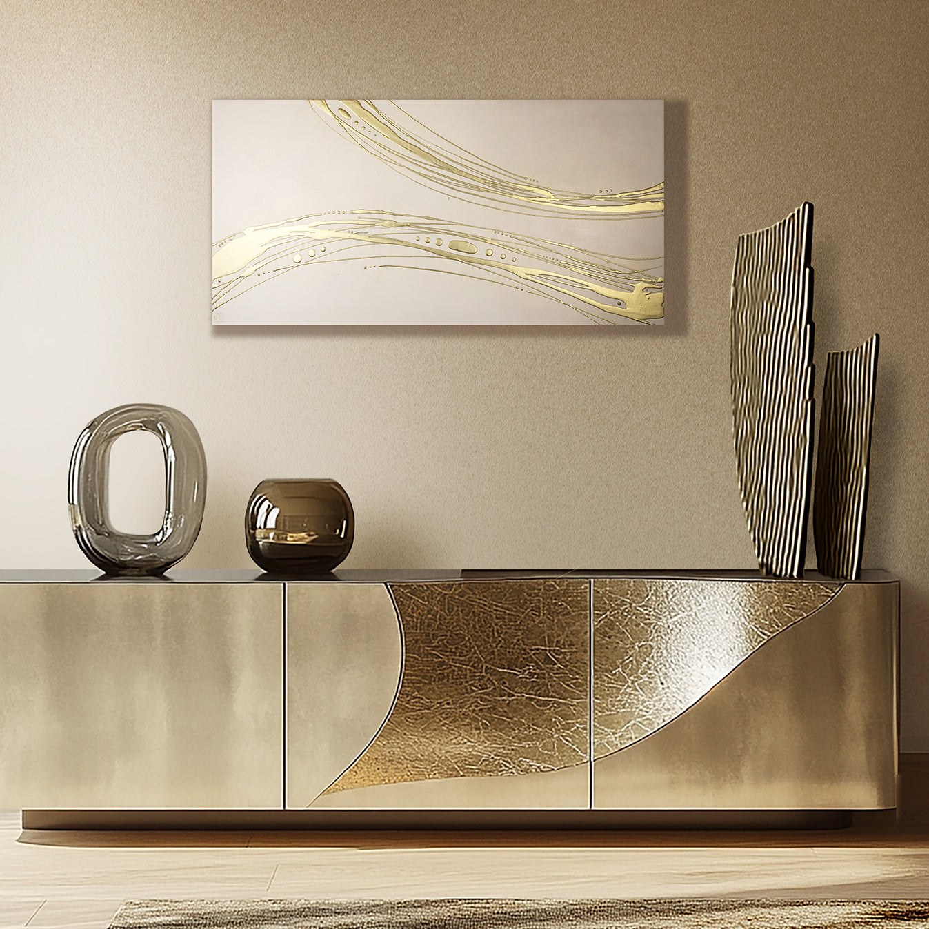 Spindrift ~ 24"x48" ~ Original painting with raised gold lines on panel