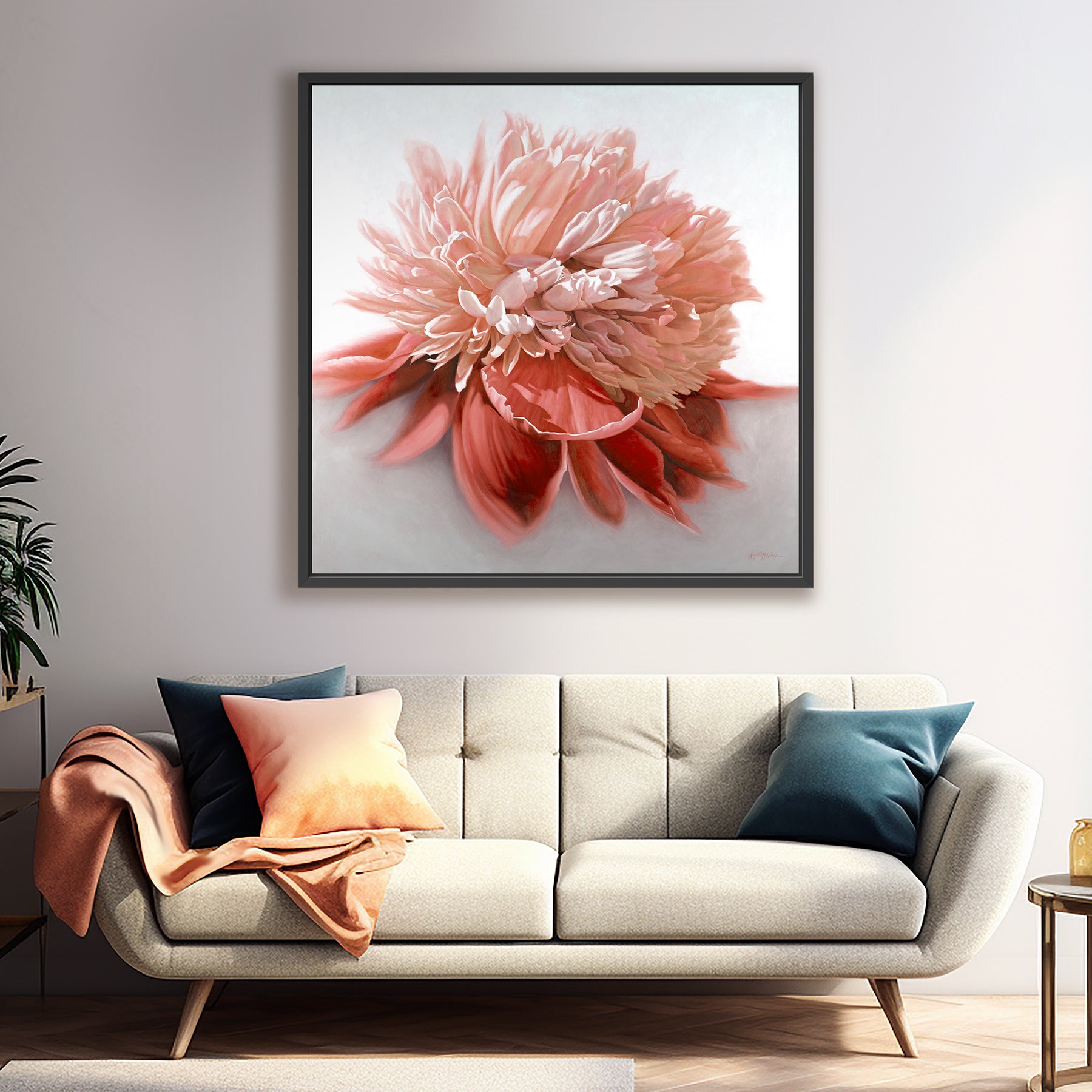 Peony in Coral ~ Square Canvas Edition Print