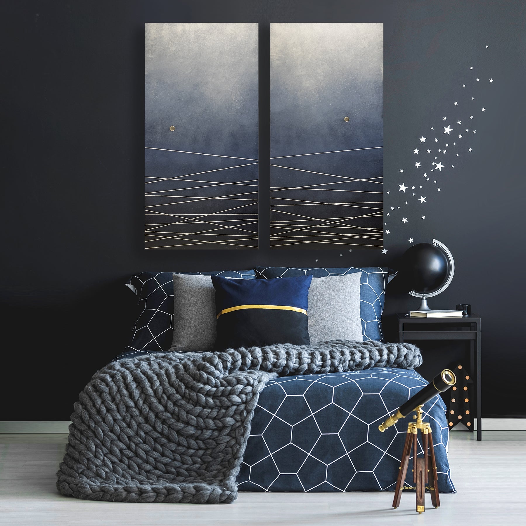 Catch A Falling Star ~ 48"x50" ~ original painting on 2 panels with raised silver details