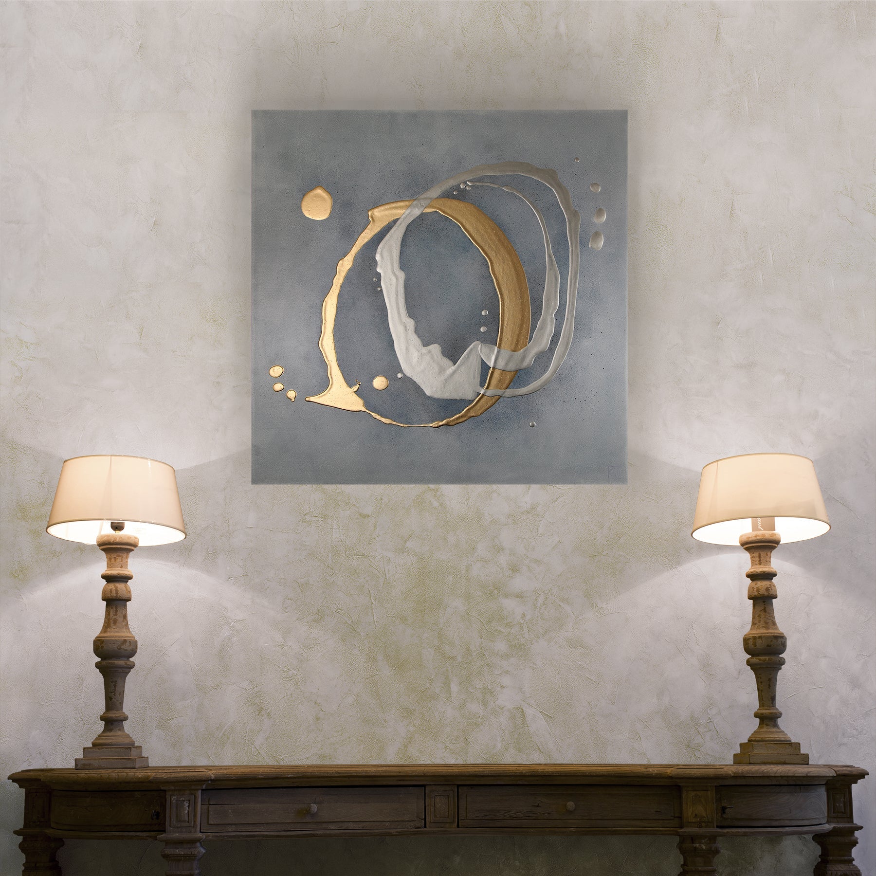 Imperfect Lives ~ 30"x30" ~ Original painting with raised metallic texture