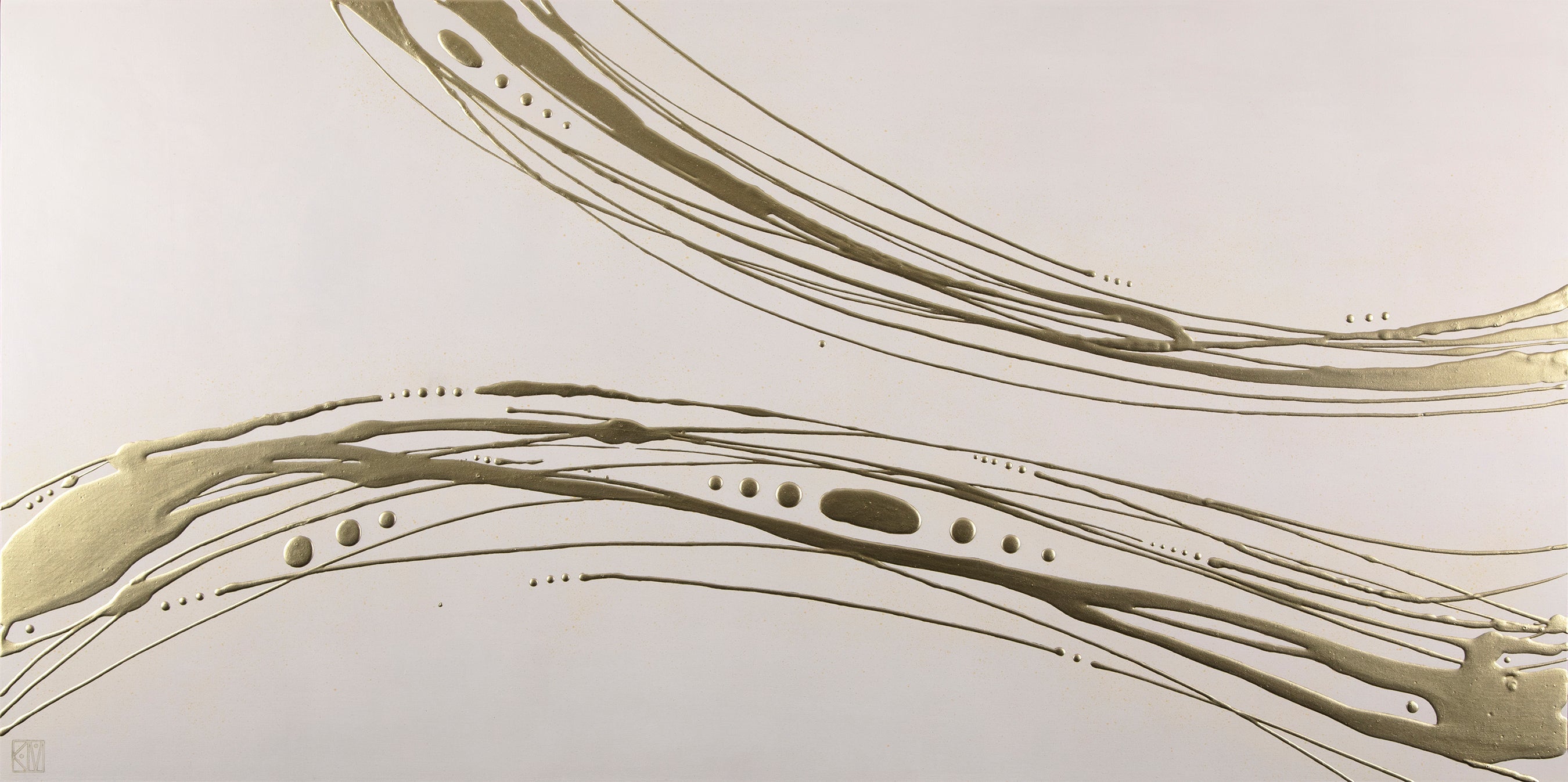 Spindrift ~ 24"x48" ~ Original painting with raised gold lines on panel