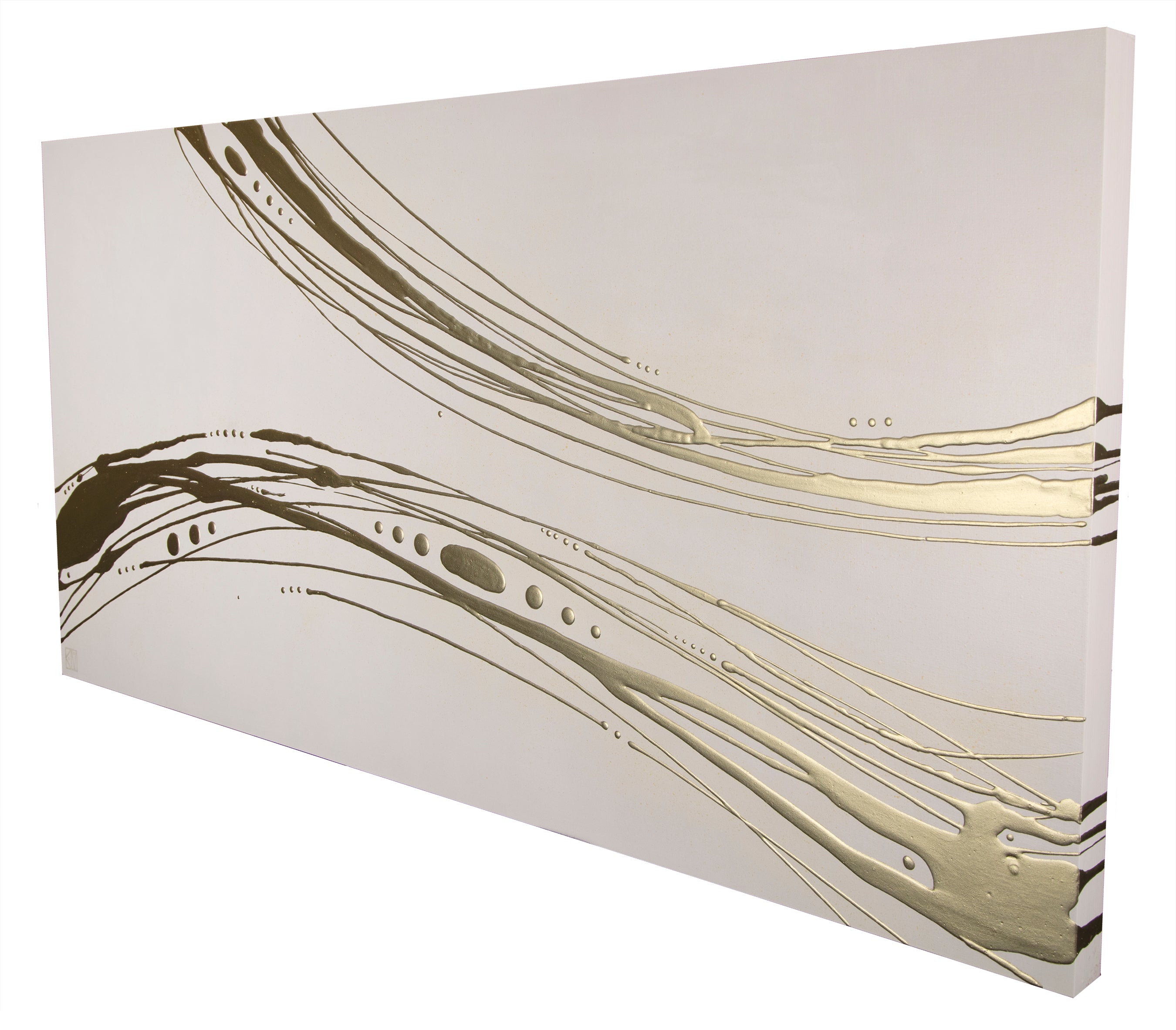 Spindrift ~ 24"x48" ~ Original painting with raised gold lines on panel