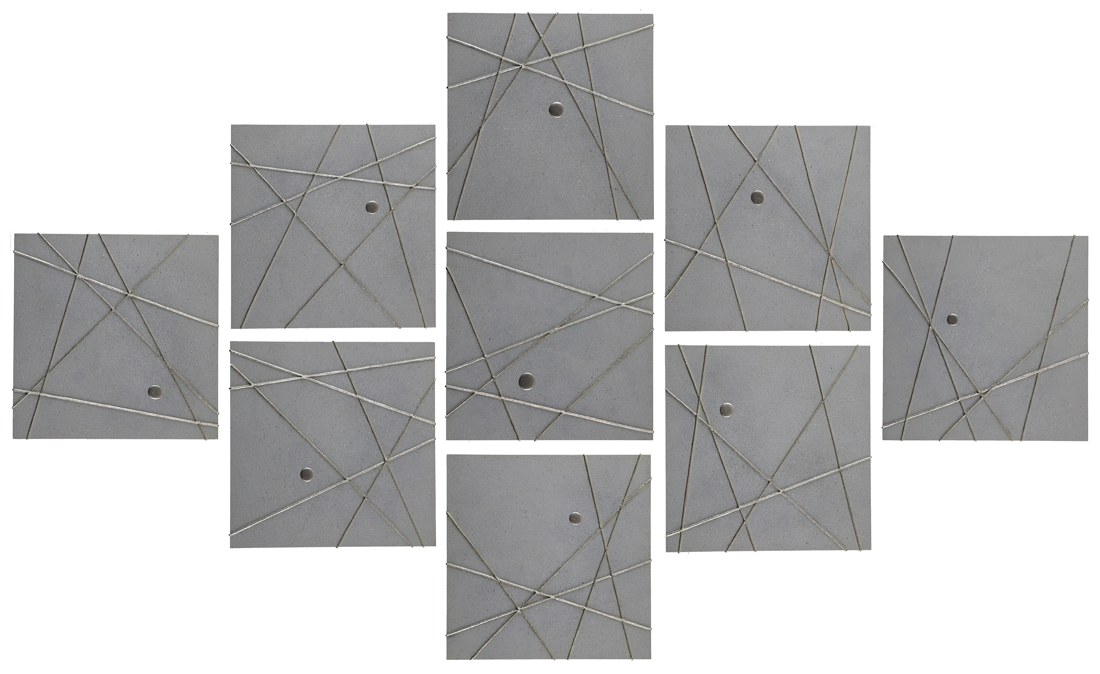 String Theory ~ 40"x40" ~ Original painting on 9 panels with silver string lines