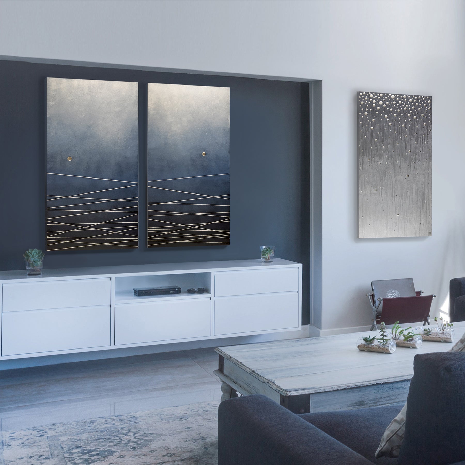 Catch A Falling Star ~ 48"x50" ~ original painting on 2 panels with raised silver details