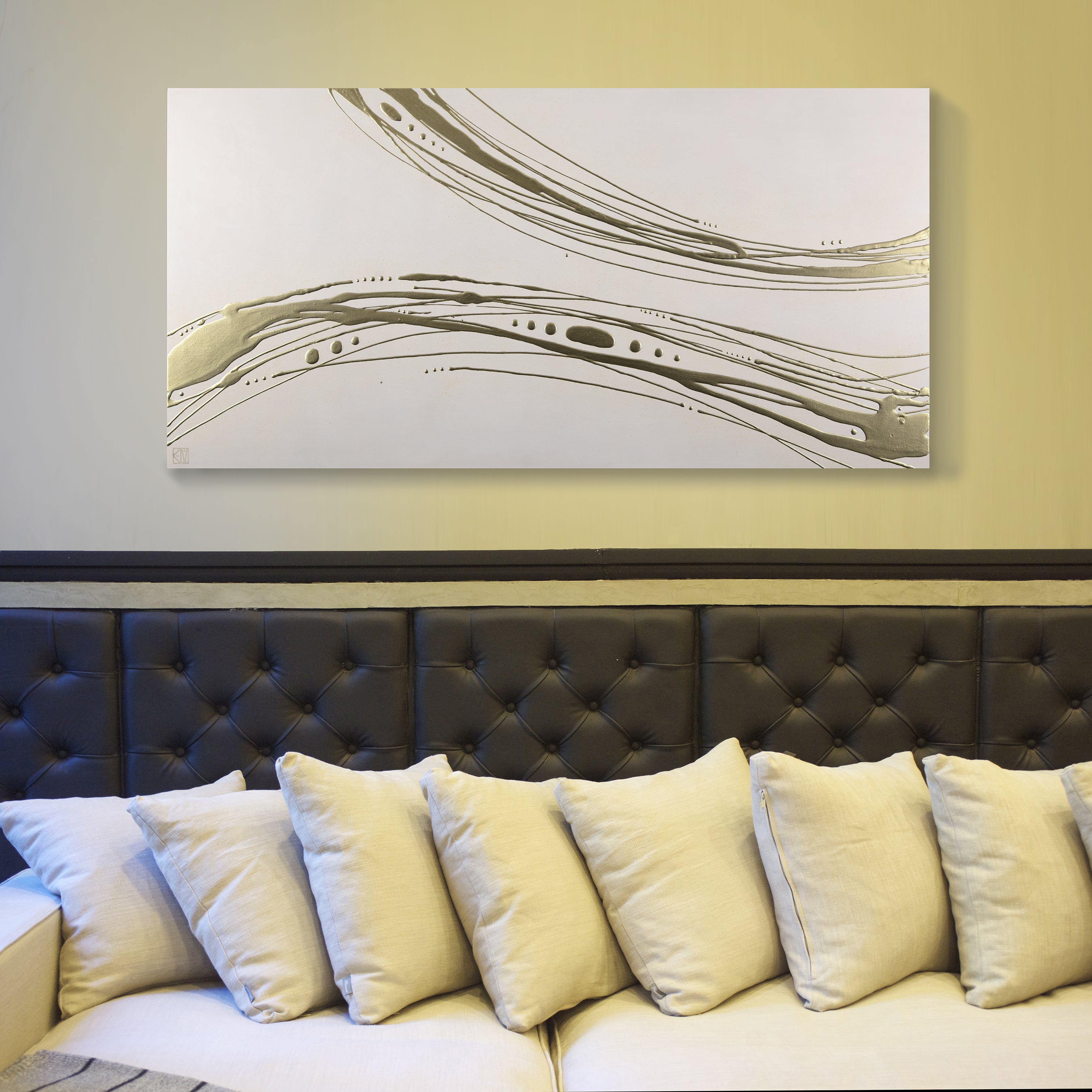 Spindrift ~ 24"x48" ~ Original painting with raised gold lines on panel