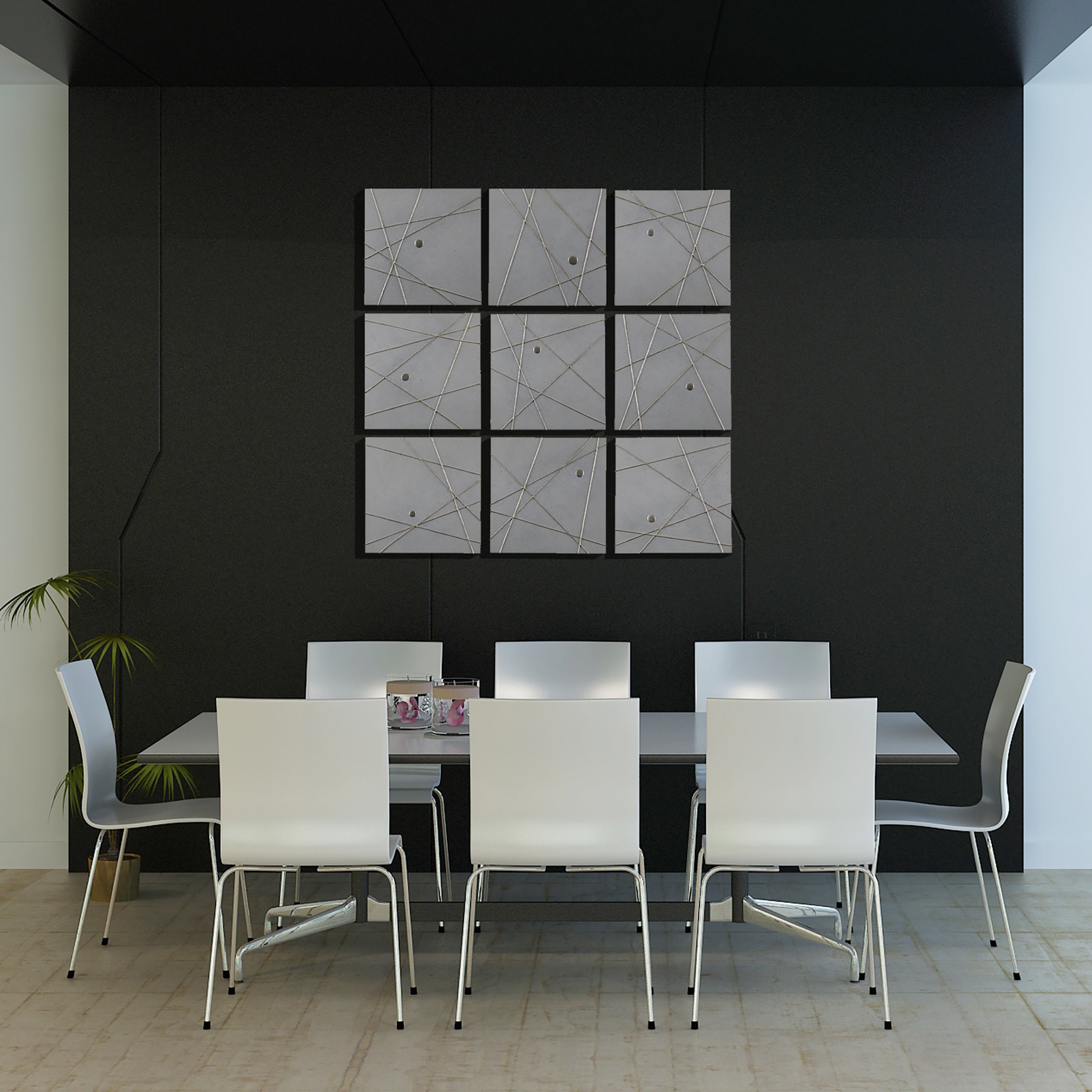 String Theory ~ 40"x40" ~ Original painting on 9 panels with silver string lines