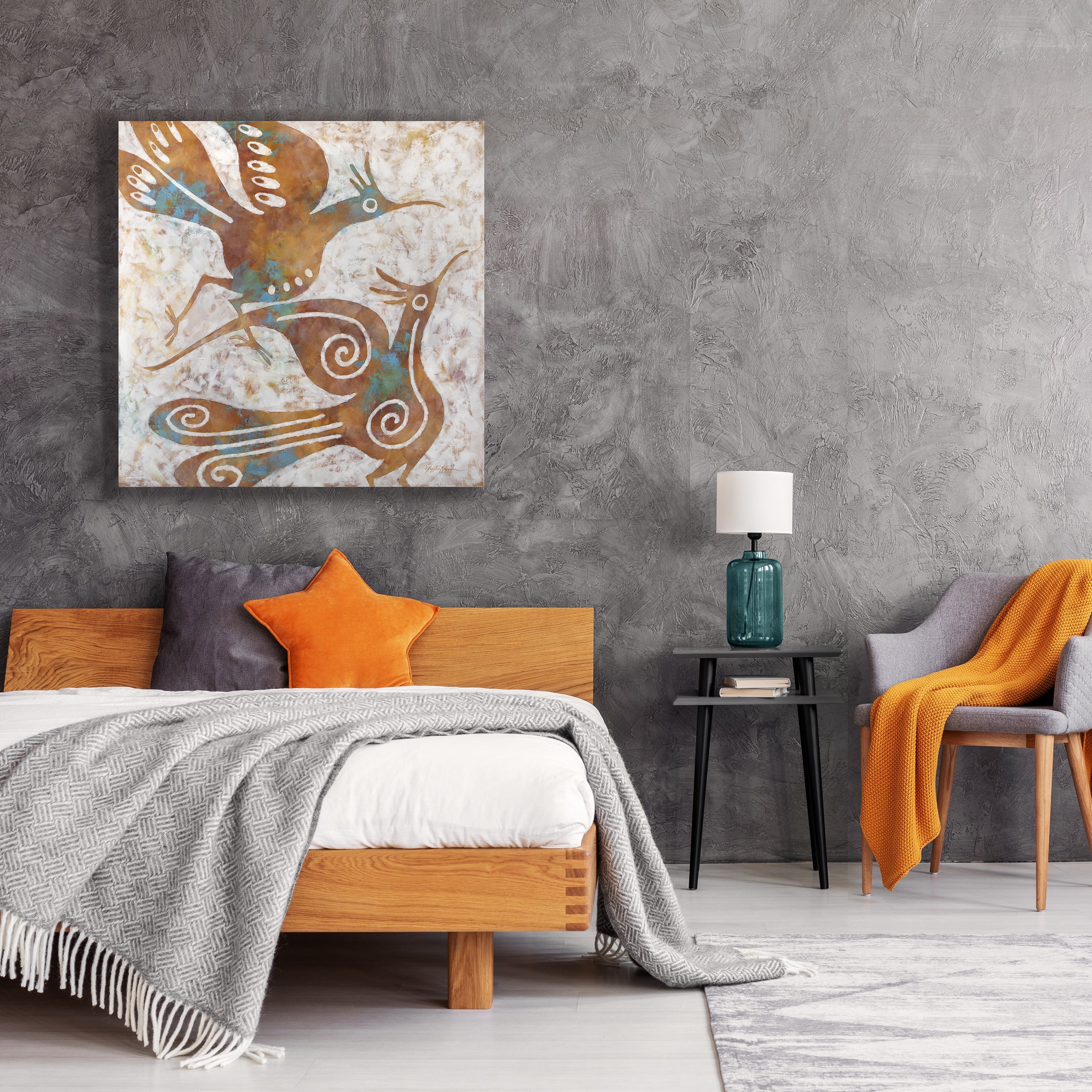 Zia Birds ~ 36"x36" ~ Original oil painting on panel