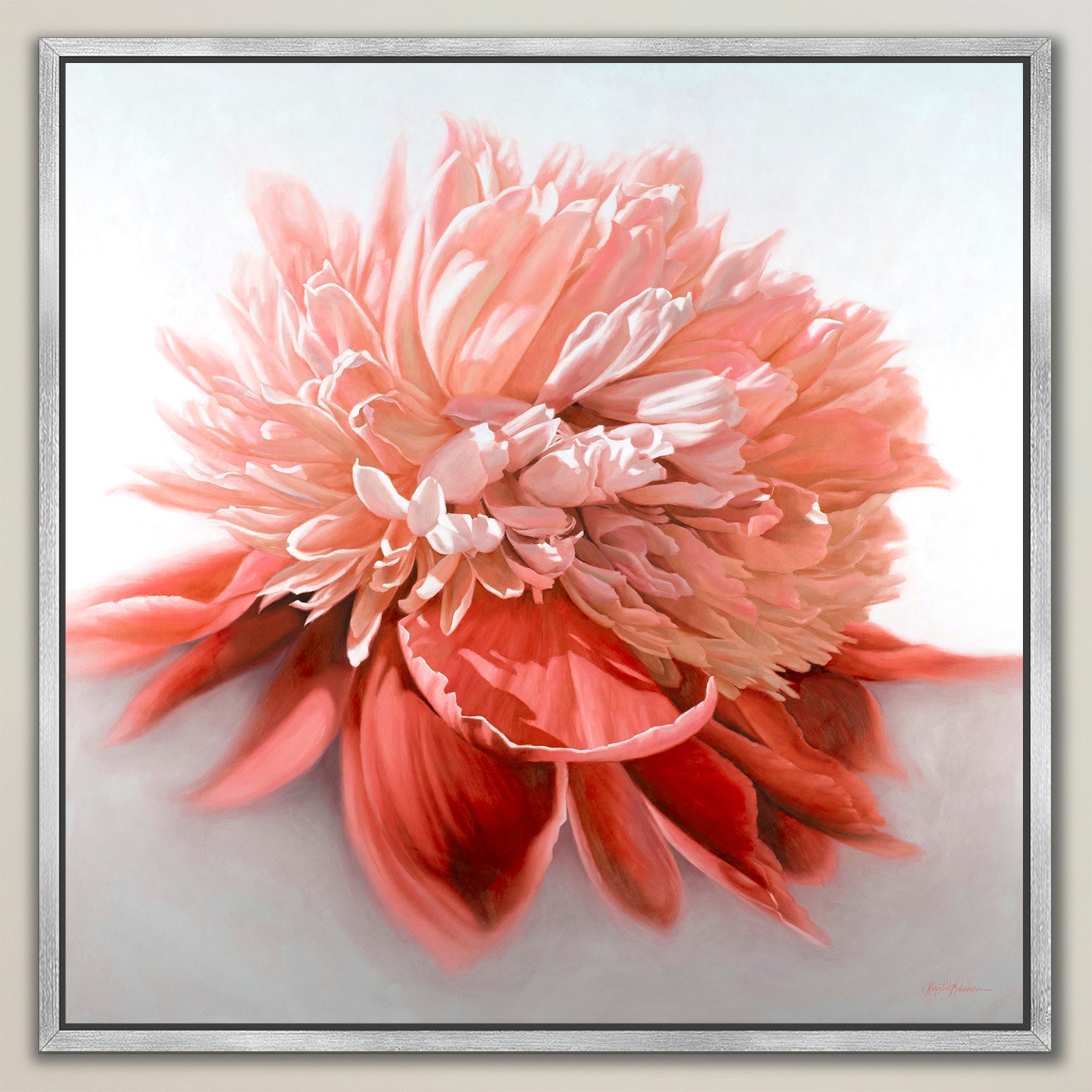 Peony in Coral ~ Square Canvas Edition Print