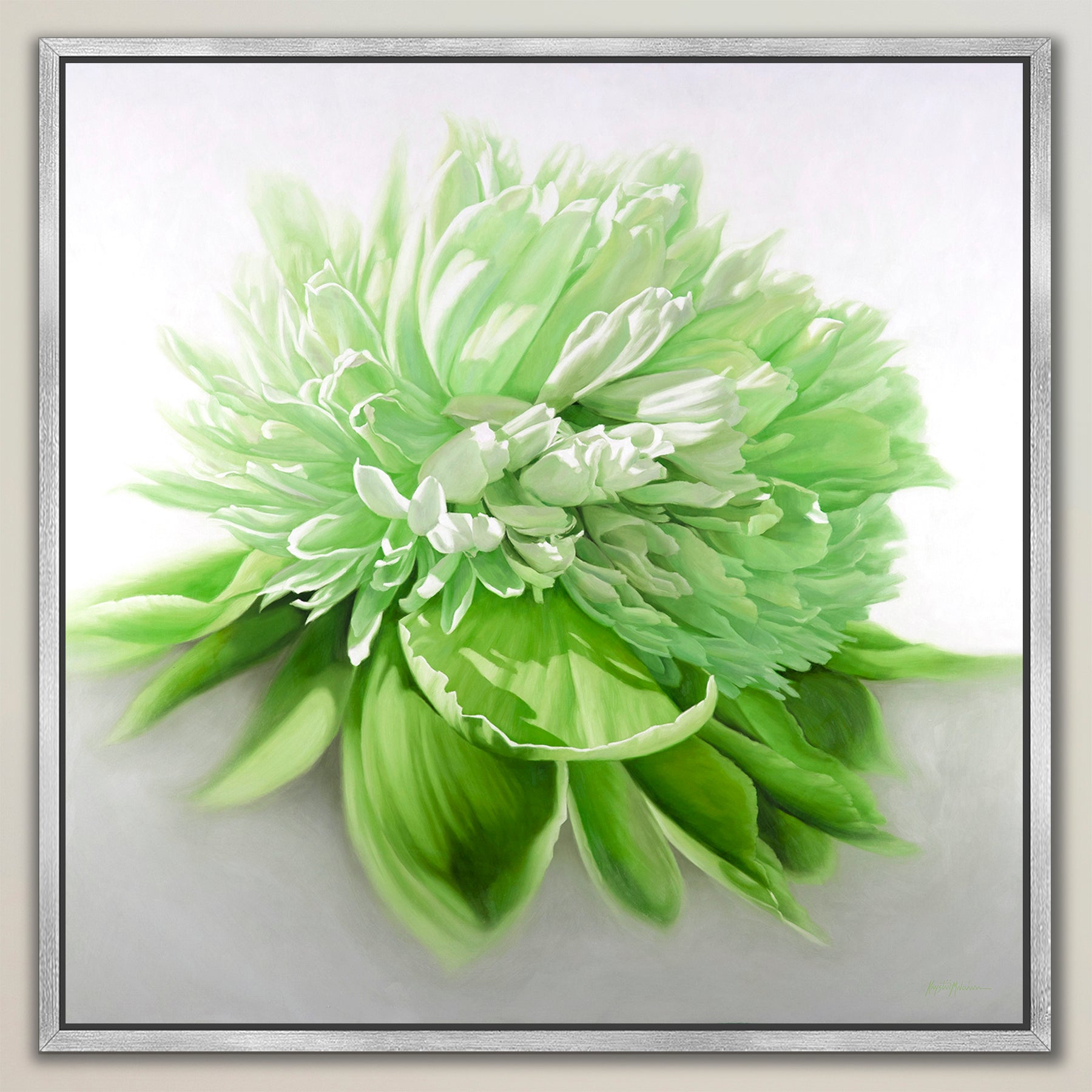 Peony in Lime ~ Square Canvas Edition Print