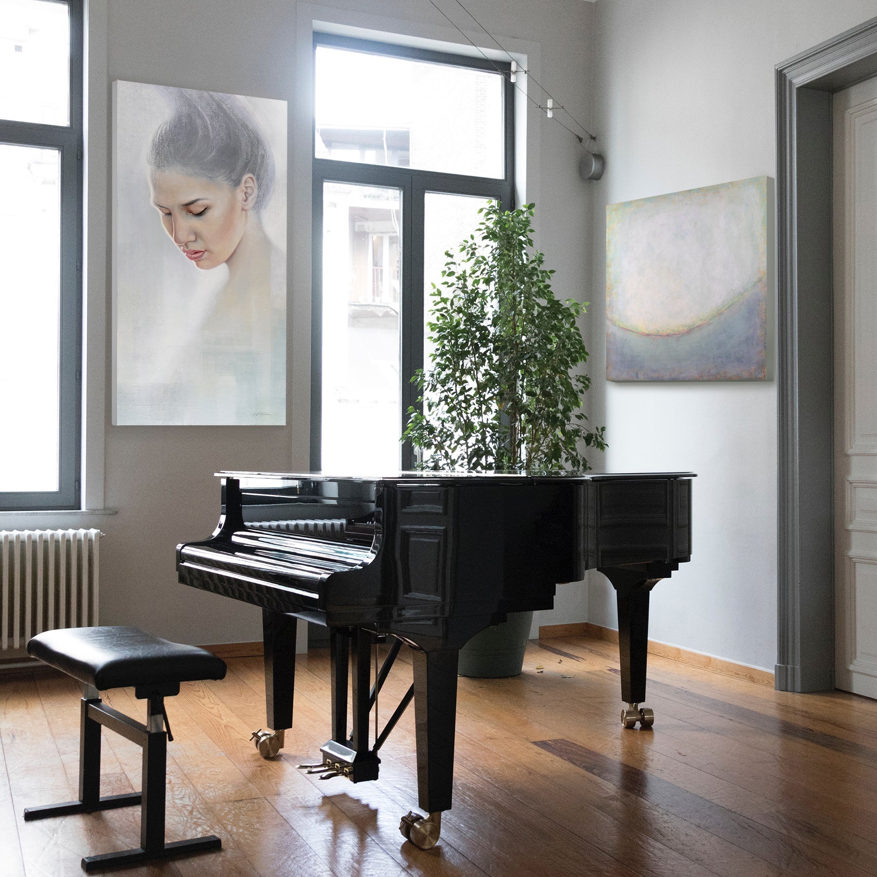 Listening To Mozart ~ 30"x30" ~ Original oil painting on panel